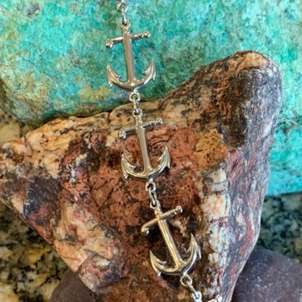 Vintage Sterling Silver Anchor Link Bracelet